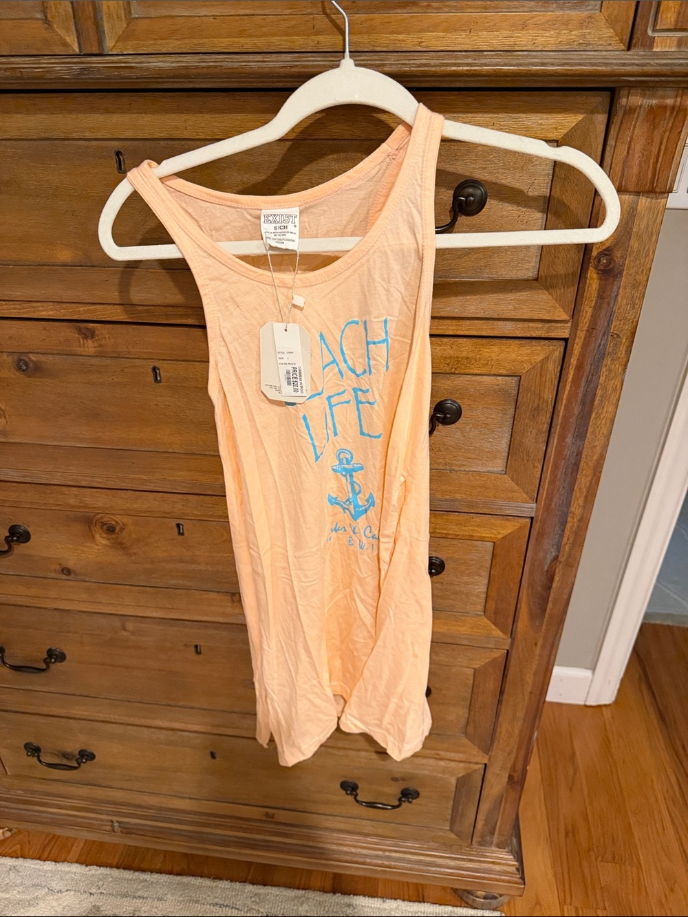 Exist Peach Graphic beach coverup with Blue Anchor Text